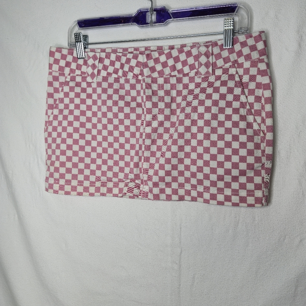 Dickies Ladies Girls Pink And White Checkerboard Mini Skirt Size 9